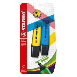 Confezione 2 Evidenziatori Boss Original Giallo/Azzurro con Punta a Scalpello