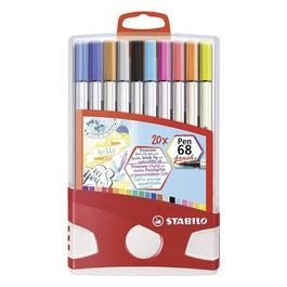 Pennarello Premium con punta a pennello - STABILO Pen 68 brush Colorparade - Astuccio Desk-Set da 20 - con 19 colori assortiti