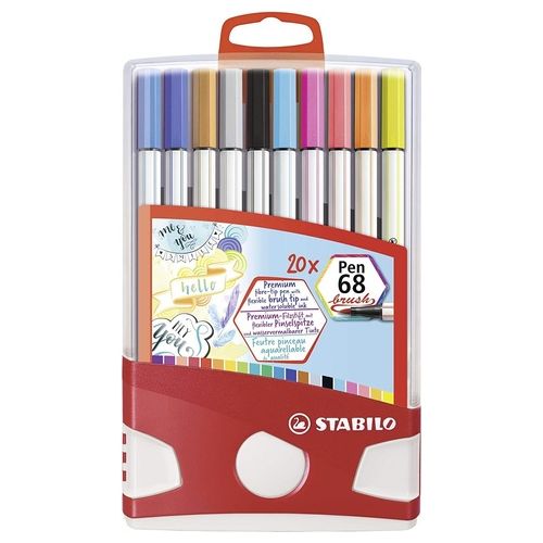 Pennarello Premium con punta a pennello - STABILO Pen 68 brush Colorparade - Astuccio Desk-Set da 20 - con 19 colori assortiti