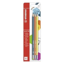 Matita in grafite - STABILO Pencil 160 - con gommino - Pack da 3 - Petrolio/Arancio/Giallo - Gradazione HB