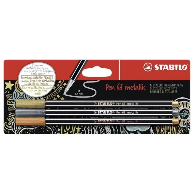 Pennarello Premium Metallizzato - STABILO Pen 68 metallic - Pack da 3 - Oro/Argento/Rame