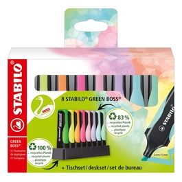 Evidenziatore Ecosostenibile - STABILO GREEN BOSS Pastel Desk-Set - 8 Colori assortiti 4 Neon + 4 Pastel