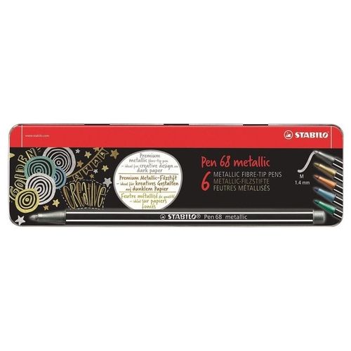 Pennarello Premium Metallizzato - STABILO Pen 68 metallic - Scatola in Metallo da 6 - con 5 colori assoriti