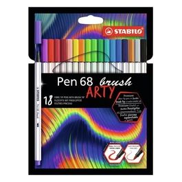 Pennarello Premium con punta a pennello per linee spesse e sottili - STABILO Pen 68 brush - ARTY - Astuccio da 18 - Colori assortiti
