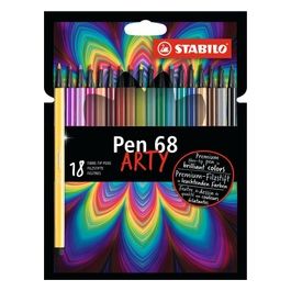 Pennarello Premium - STABILO Pen 68 - ARTY - Astuccio da 18 con appendino - 18 colori assortiti