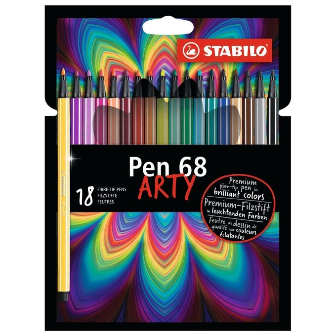 Pennarello Premium - STABILO Pen 68 - ARTY - Astuccio da 18 con appendino - 18 colori assortiti