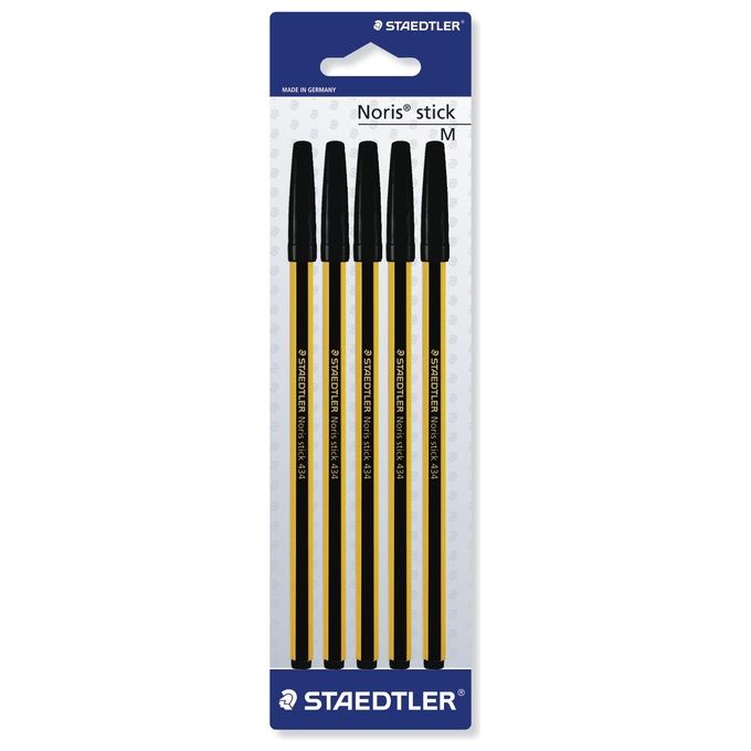 Staedtler Confezione 5 Penne a Sfera Noris Stick Sezione Esagonale Colore nero