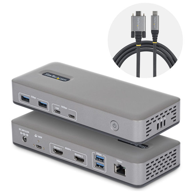 StarTech.com docking station USB-C dual monitor 196UE-USBC-DOCK HDMI 4K 60Hz ricarica laptop 100W Ethernet 1GbE senza driver grigio