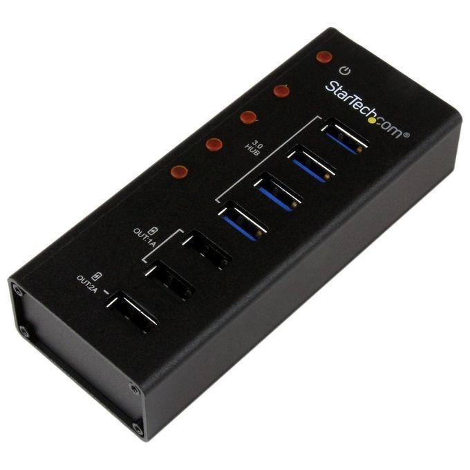 StarTech Hub USB 3.0 alimentato a 4 porte con 3 porte di ricarica USB dedicate (2 x 1A e 1 x 2A) - Box esterno in metallo per montaggio a parete