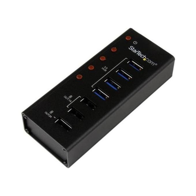 StarTech Hub USB 3.0 alimentato a 4 porte con 3 porte di ricarica USB dedicate (2 x 1A e 1 x 2A) - Box esterno in metallo per montaggio a parete