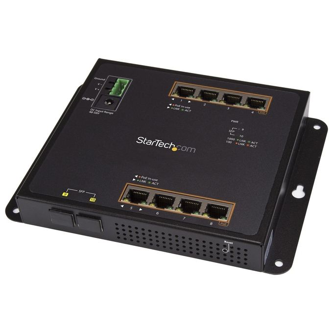 Startech Switch Ethernet Gigabit a 8 porte PoE+ con 2 Connessioni SFP Gestito Montabile a Parete con Accesso Frontale