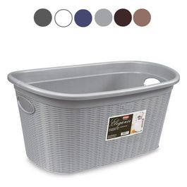 Elegance Cesta Rattan con Manico Grigio 58x37x29cm