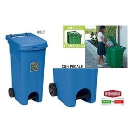 Stefanplast Urban EcoSystem Bidone Carrellato 80Lt Blu con Ruote e Pedale