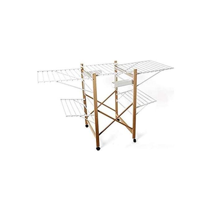 Stendibiancheria Wide in metallo plastificato bianco e legno 30 metri