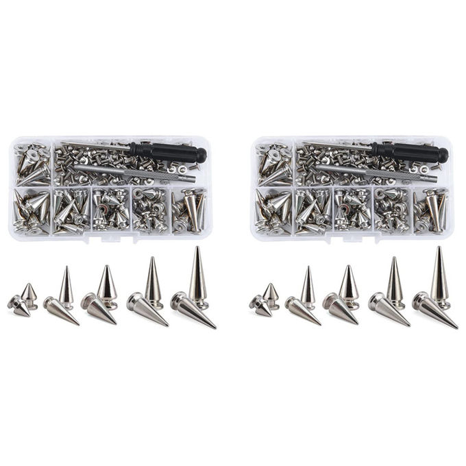 SUNXUE Kit 140 Borchie LED Coniche Argento Misto per Abbigliamento Fai da Te Decorazione