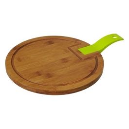 Tagliere Rotondo 28 Cm in Bamboo con Manico in Silicone Verde