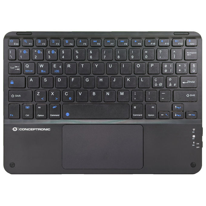 Tastiera Bluetooth QWERTY Italiana Conceptronic TOBIN01BIT con Touchpad Nero Universale