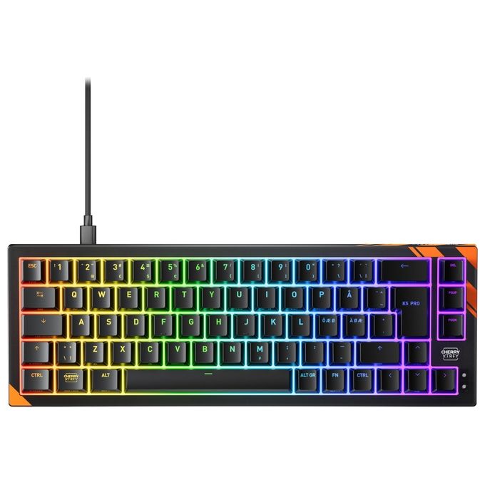 Cherry G8E-24200LACAPN-2 XTRFY K5 Pro TMR Compact Tastiera Gaming Switch Magnetici Layout 65% 68 Tasti Illuminazione ARGB Piastra Metallica Hot-Swappable USB-A Windows 8000 Hz Polling Rate colore Nero Arancione