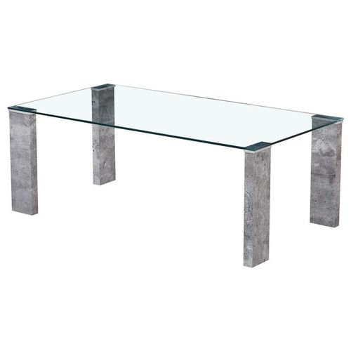 Tavolino Adeline con Piano in Vetro Trasparente Temperato e Gambe in Metallo Cemento 110x60cm/H41cm