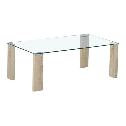 Tavolino Adeline con Piano in Vetro Trasparente Temperato e Gambe in Metallo Naturale 110x60cm/H41cm