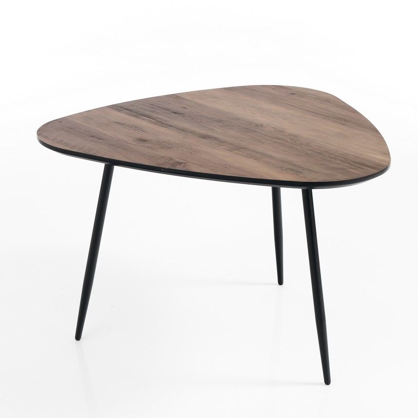 Tavolino in metallo nero opaco con piano in mdf noce H42,5 xP67xL67