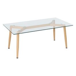 Tavolino Rettangolare Austin con Piano in Vetro Trasparente Temperato e Gambe in Metallo Naturale 110x60cm/H45cm