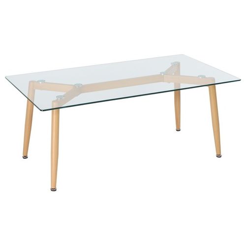 Tavolino Rettangolare Austin con Piano in Vetro Trasparente Temperato e Gambe in Metallo Naturale 110x60cm/H45cm