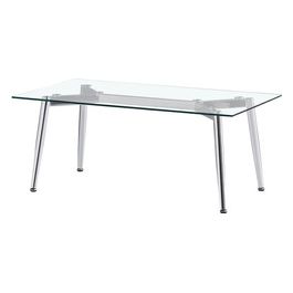 Tavolino Rettangolare Austin con Piano in Vetro Trasparente Temperato e Gambe in Metallo Cromato 110x60cm/H45cm