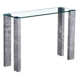 Tavolo Consolle Adeline con Piano in Vetro Temperato Trasparente e Gambe in Mdf Cemento 110x35cm/H78cm