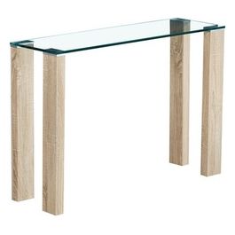 Tavolo Consolle Adeline con Piano in Vetro Temperato Trasparente e Gambe in Mdf Naturale 110x35cm/H78cm