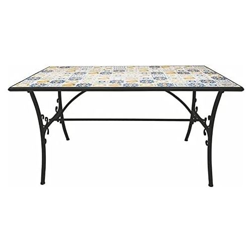 Tavolo da esterno rettangolare, in ferro e cemento, decoro a maiolica 145x83 cm, Tuscany Este'