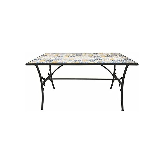Tavolo da esterno rettangolare, in ferro e cemento, decoro a maiolica 145x83 cm, Tuscany Este'