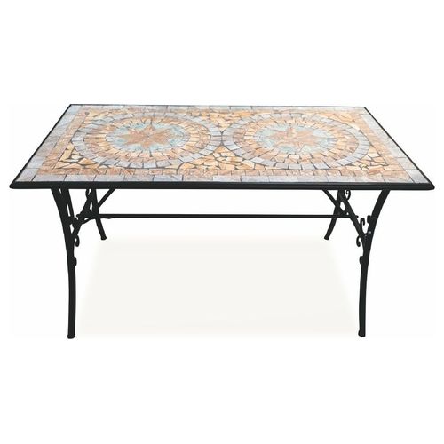 Tavolo da esterno rettangolare in ferro e cemento, decoro mosaico 145x83 cm, Cipro Este'