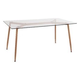 Tavolo Fisso Denver con Piano in Vetro Temperato e Gambe in Metallo Effetto Legno 160x90cm/H75cm