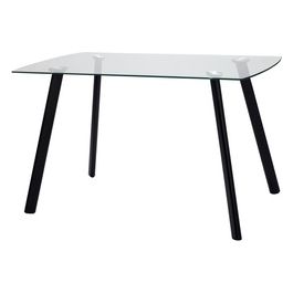 Tavolo Fisso Maura con Piano in Vetro Temperato e Gambe in Metallo Nero 130x75cm/H75cm