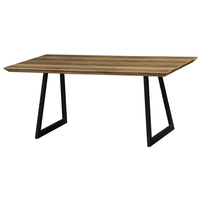 Tavolo Fisso Melvin con Piano in Mdf Naturale Scuro e Gambe in Metallo Nero 180x90cm/H76cm