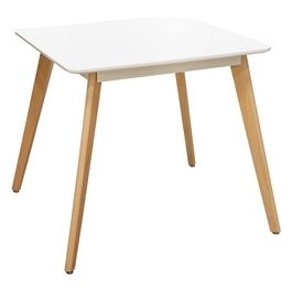 Tavolo Fisso Quadrato Helma con Piano in Mdf Bianco e Gambe in Legno Naturale 80x80cm/H75cm