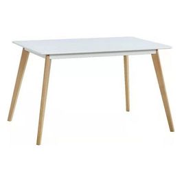 Tavolo Fisso Rettangolare Helma con Piano in Mdf Bianco e Gambe in Legno Naturale 120x80cm/H75cm