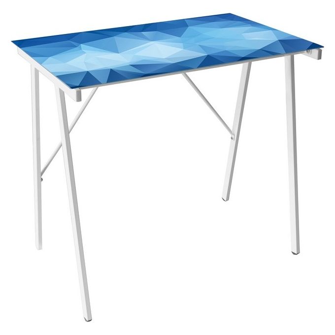 Tavolo Porta Pc Sky con Piano in Vetro Temperato Bianco-Azzurro-Blu e Gambe in Metallo Bianco 80x50cm/H74cm
