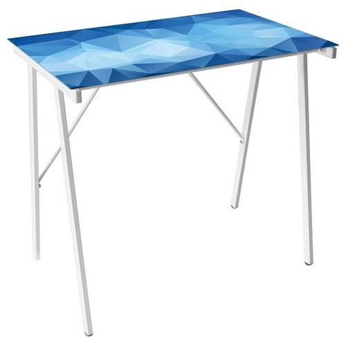 Tavolo Porta Pc Sky con Piano in Vetro Temperato Bianco-Azzurro-Blu e Gambe in Metallo Bianco 80x50cm/H74cm
