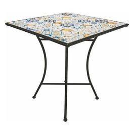 Tavolo quadrato esterno ferro battuto e cemento, decoro a maiolica, Tuscany Este