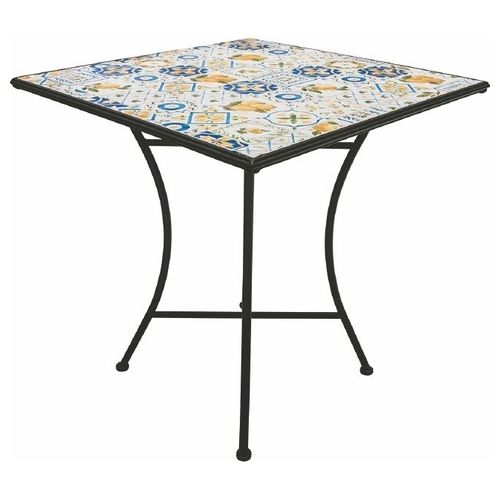 Tavolo quadrato da esterno in ferro battuto e cemento, decoro a maiolica, Tuscany Este'