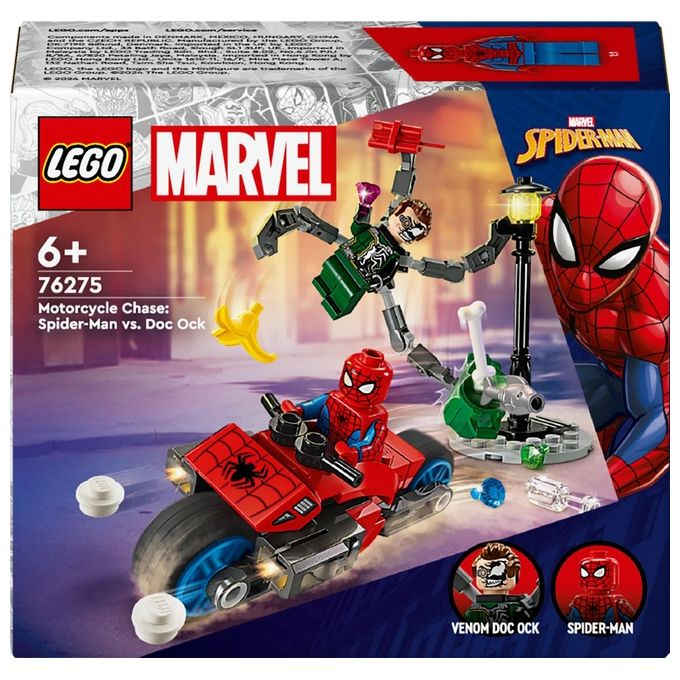 LEGO Marvel 76275 Inseguimento Sulla Moto: Spider-Man vs. Doc Ock, Motocicletta Giocattolo Spara Ragnatele per Bambini 6+ Anni