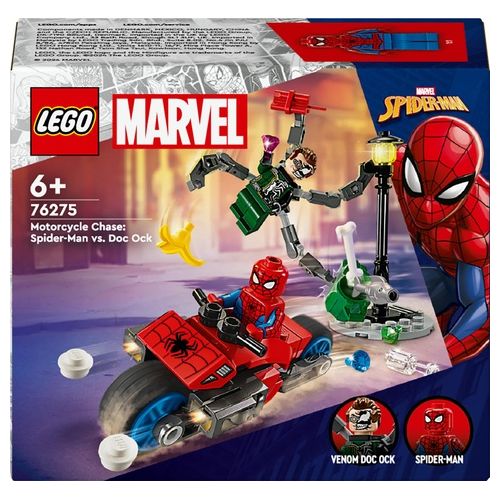 LEGO Marvel 76275 Inseguimento Sulla Moto: Spider-Man vs. Doc Ock, Motocicletta Giocattolo Spara Ragnatele per Bambini 6+ Anni