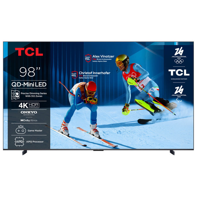 TCL 98C6K smart tv 98 pollici QD-Mini LED 4K HDR Google TV 144 Hz Dolby Vision IQ Atmos Onkyo 2.1 Game Master