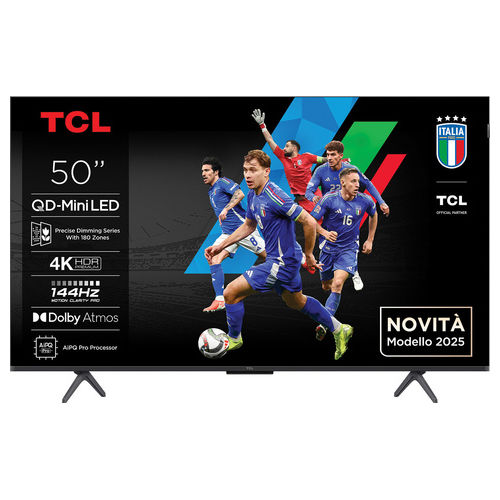 50C69K Serie C69K Smart TV QLED QD-Mini LED 50" 4K UHD Google TV Dolby Vision IQ 144Hz DVB-T2 colore Metallico