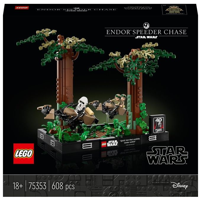 LEGO Star Wars diorama di The Speeder Chase su Endor, con Luke Skywalker