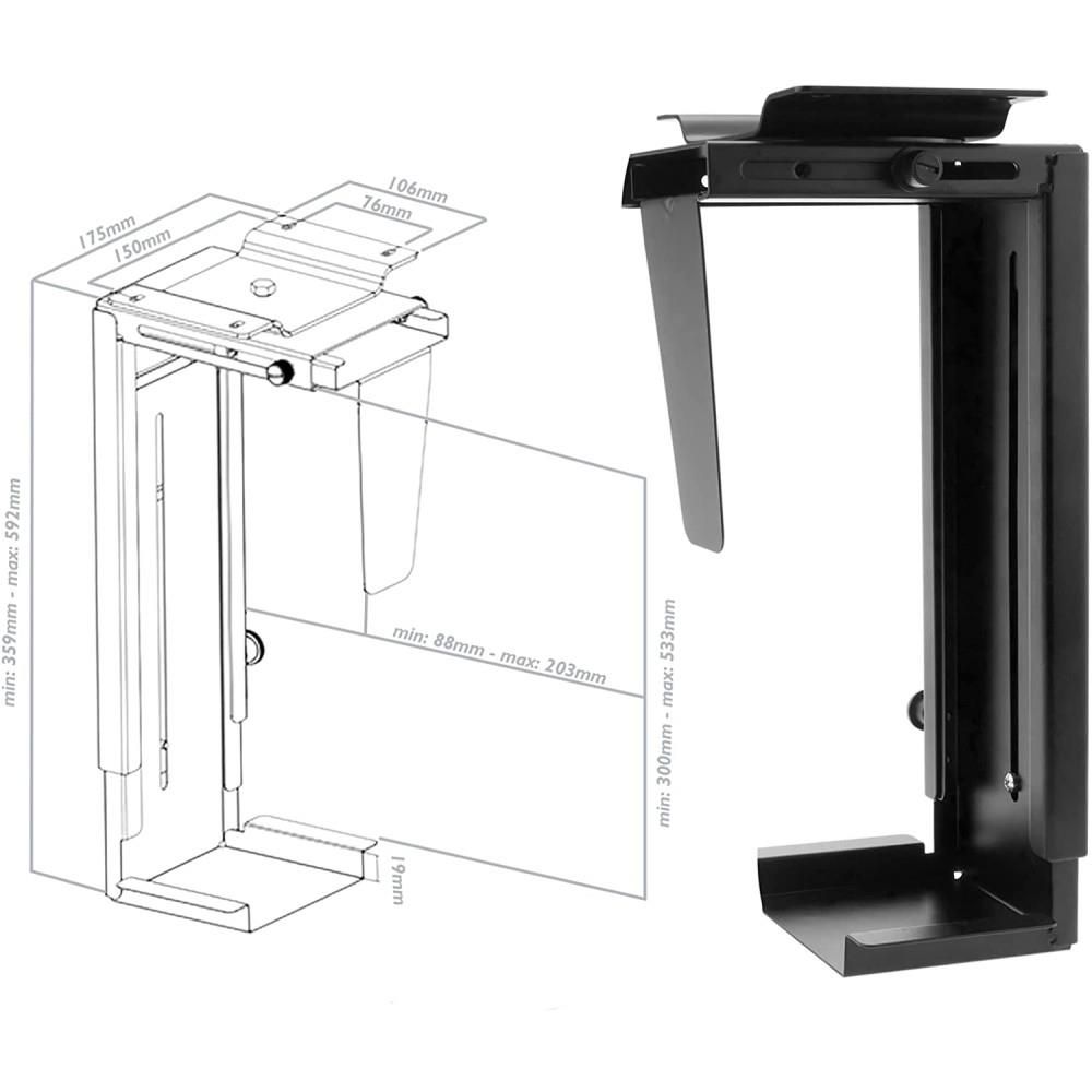 Techly Supporto per Cpu Sotto Scrivania Nero