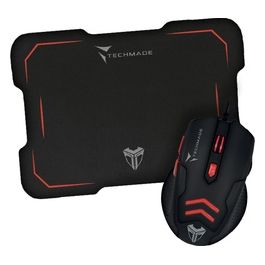 Techmade Kit Mouse Usb con Tappetino Gaming Rosso