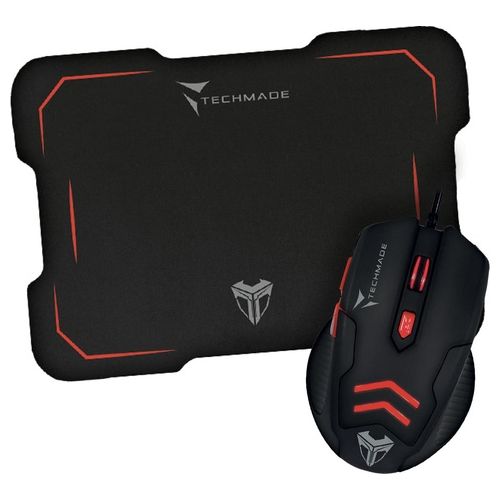 Techmade Kit Mouse Usb con Tappetino Gaming Rosso